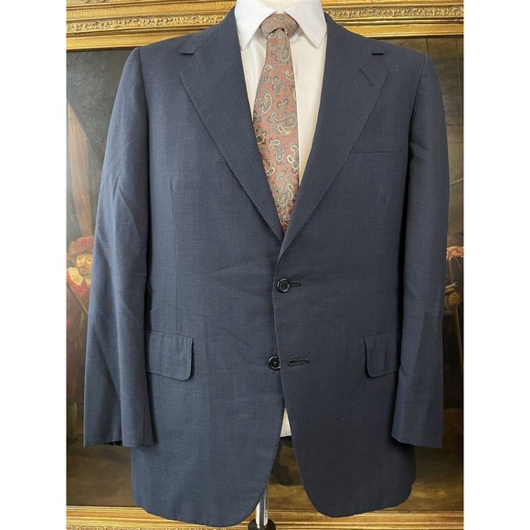 VTG Oxxford Clothes 38R FULL CANVAS Dark Blue Puppytooth Super 100's 2Btn Blazer